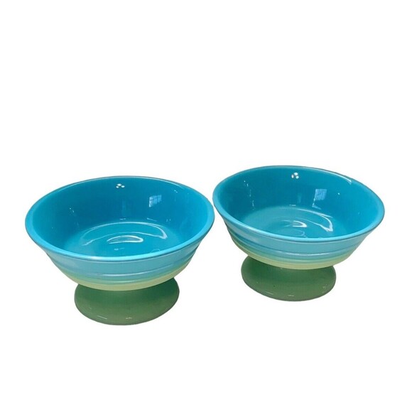 Trisa Stoneware Blue Green Set Of 2 Footed Ice Cream Dessert Bowls - Picture 3 of 6